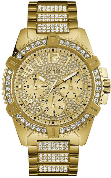 Guess Herren Armbanduhr farbe gold mit strass 48 mm Armband Edelstahl FRONTIER W0799G2